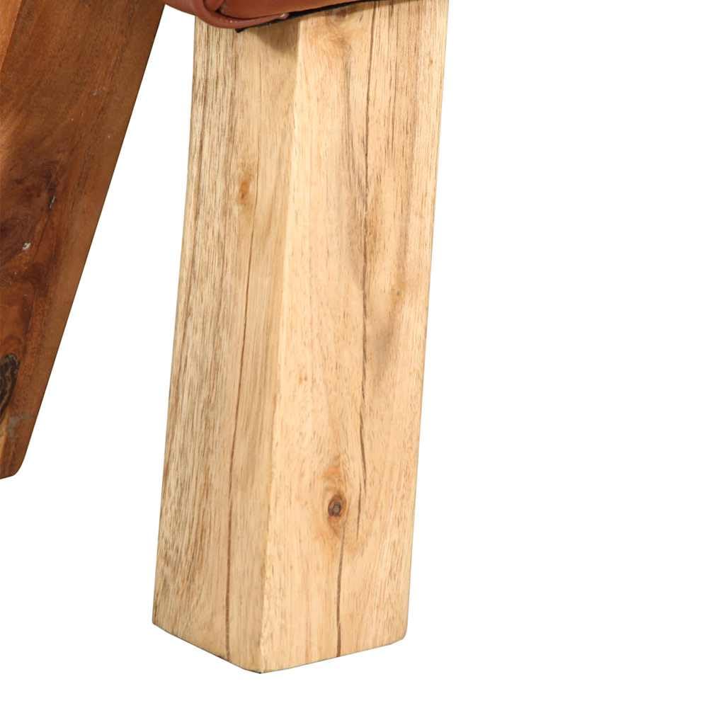 Ławka Turnbock-Design brązowa 110 cm prawdziwa skóra ławka do siedzenia z drewnianą ramą tapicerowane oparcie do salonu sypialni korytarza