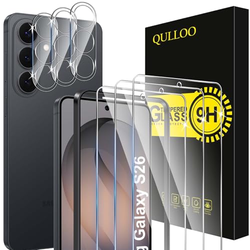 QULLOO Verre Trempé pour Samsung Galaxy S26, 3 Pièces Protecteur D'écran et 3 Pièces Caméra Arrière Protecteur, 9H Dureté Film Protection Écran HD Clarté Anti...