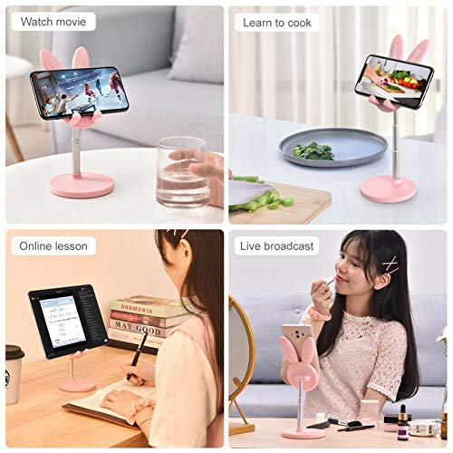 Ears Cute Bunny Tablet Stand Phone Holder, Rabbit Telescopic Holder, Anti-slip Phone Holder, Adjustable Cell Phone Stand Tablet Stand Holder (pink)