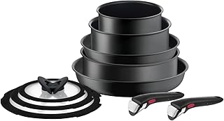 Tefal Ingenio Ultimate L76491 10-Piece Saucepan and Pan Set, Removable Handle, Stackable, Space-saving, Induction Pan Set with Titanium 3X Non-Stick Coating, Easy to Use and Clean