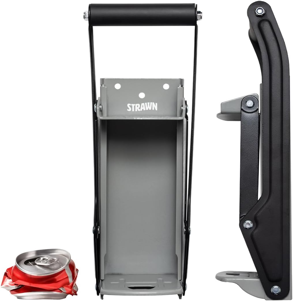 Can Crushers - Wall Mounted Aluminum Can Smasher - Ideal for Garbage Can and Recycling Bin - Outdoor Bar Accessories Must-Have - Efficient Plastic Bottle & Can Crusher by Strawn (Gray)