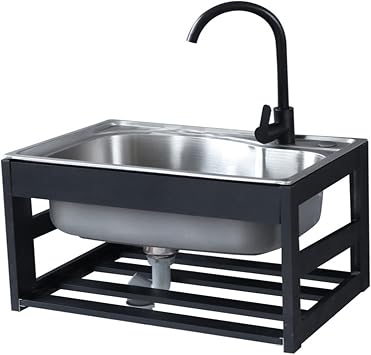 Rectangular Wall Mounted Sink, Commercial Sink with Drain and Faucet, Stainless Steel Commercial Wall Mounted Vanity Basin for Restaurant, Bar, Cafe, Salon and Spa, Indoor, Outdoor. Color Silver,
