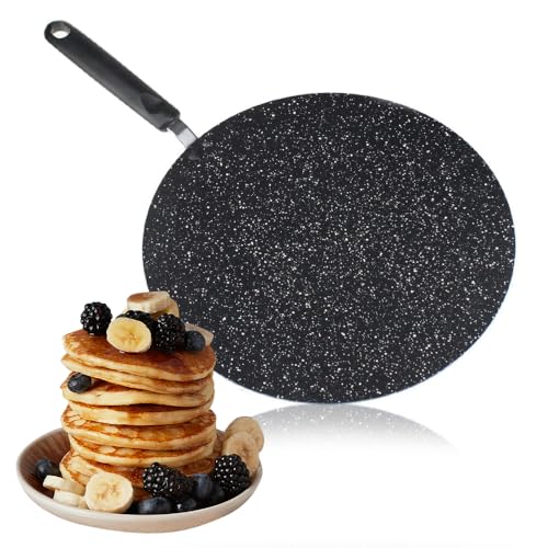 Pancake Fry Pan - Non Stick Marble Interior Ideal For Making Roti Dosa Crepe Paratha French & Toast | Home Kitchen Restaraunts & Takeaways | Stay Cool Reinforced Handle Tawa (26cm)