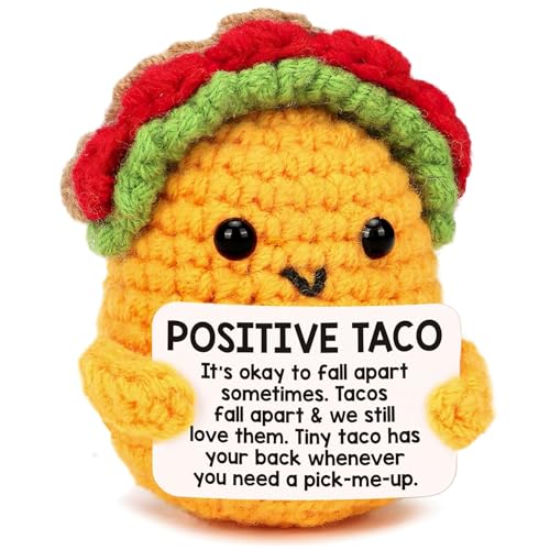 Image of Positive Crochet Taco | Handmade Crochet Toys for Inspirational Relaxation for Women, Students, Coworkers | Perfect Cheer Up Home & Office Companion