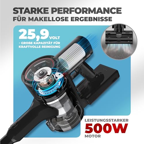 Klamer Standstaubsauger Akku 2-in-1 kabellos mit HEPA Filter