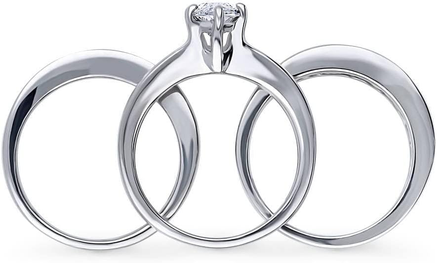 BERRICLE Sterling Silver CZ Solitaire Wedding Engagement Ring Set for Women, Stackable Cubic Zirconia Ring - Emerald, Marquise, Oval, Pear, Round Cut
