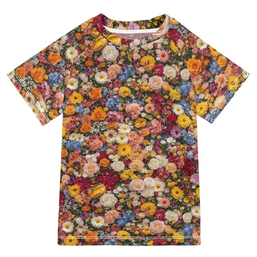 ALAZA Kids Rash Guard Girls Toddler Swim Shirts Short Sleeve Flower Vivid UPF 50+ 3T