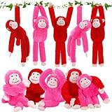 Sinmoe 10 Pack Valentines Stuffed Hanging Monkey Bulk 19.7 Inch Cute Plush Valentines Stuffed Animals Bulk Romantic Monkey Toy Birthday Gift for Girlfriend Lover(Rose red, Red)