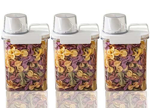 GGEROU Rice Airtight Dry Food Storage Containers with Lock Lid,3 Pack Pour Spout and Seal Buckles Food Dispenser,Cereal Containers Dispenser with Measuring Cup,Rice Storage Bin, BPA Free (1800ML)