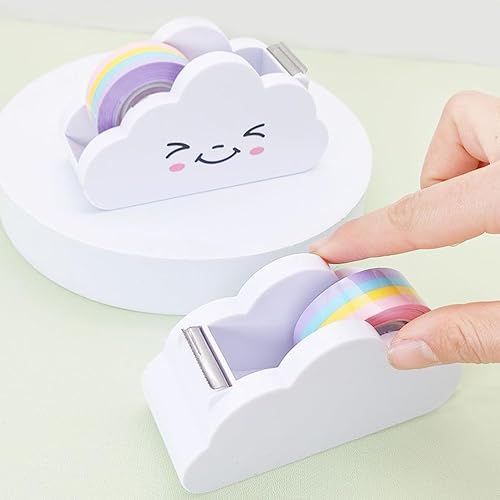 Miniatura 8 de Cinta adhesiva, 1 juego de dispensador creativo de cinta de nube con cinta adhesiva de arco iris, dispensador de cinta en forma de nube, cortador de