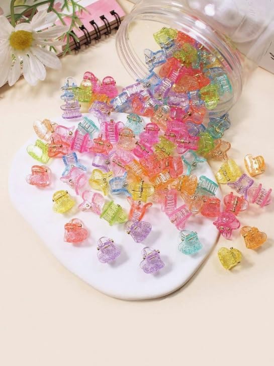 Image of NEOBABY Mini Colorful Sparkling Heart Design Tiny Hair Clip for Multiple Hair Styling | Hair Claws Accessories for Kids Baby Girls and Women's Candy Colors (Pack of 24)