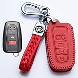 Hey Kaulor for Toyota Genuine Leather Remote Key Fob Case Cover Protector with Key Chain for 2019 Toyota Corolla Hatchback, Avalon, Camry, Prius, C-HR