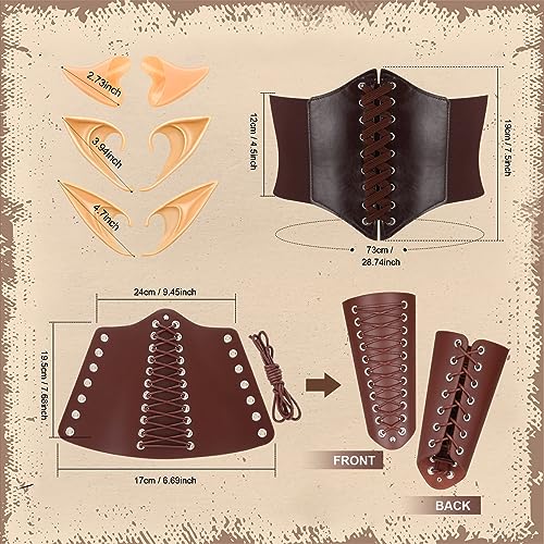 Liitrsh 11 Pcs Halloween Renaissance Medieval Leather Costume Accessories Belt PU Tied Corset Cork Potion Bottle Elf Ears3