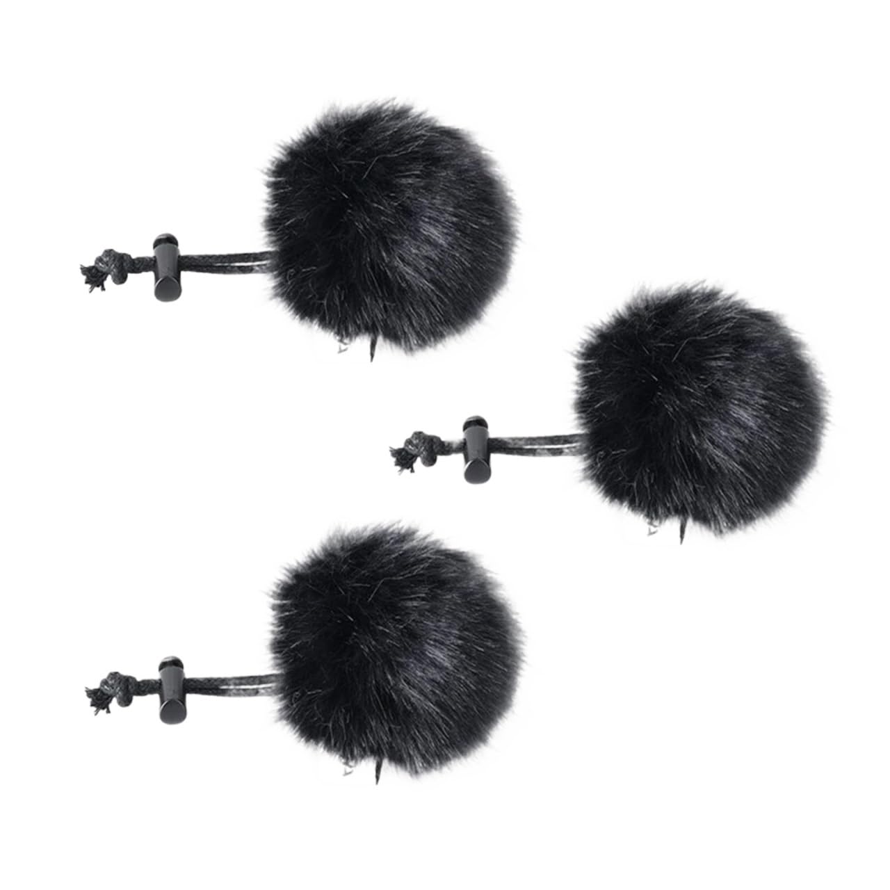 Paraviento Microfono Pelo Paquete de 3 protectores viento for micrófono peludo al aire libre for solapa Lavalier con Clip(3Pcs Black)
