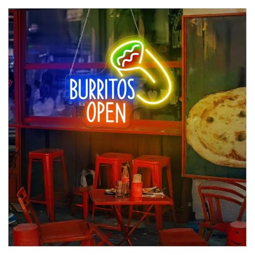 Néon Burritos Open enseigne lumineuse LED réglable 29x35cm pour déco resto