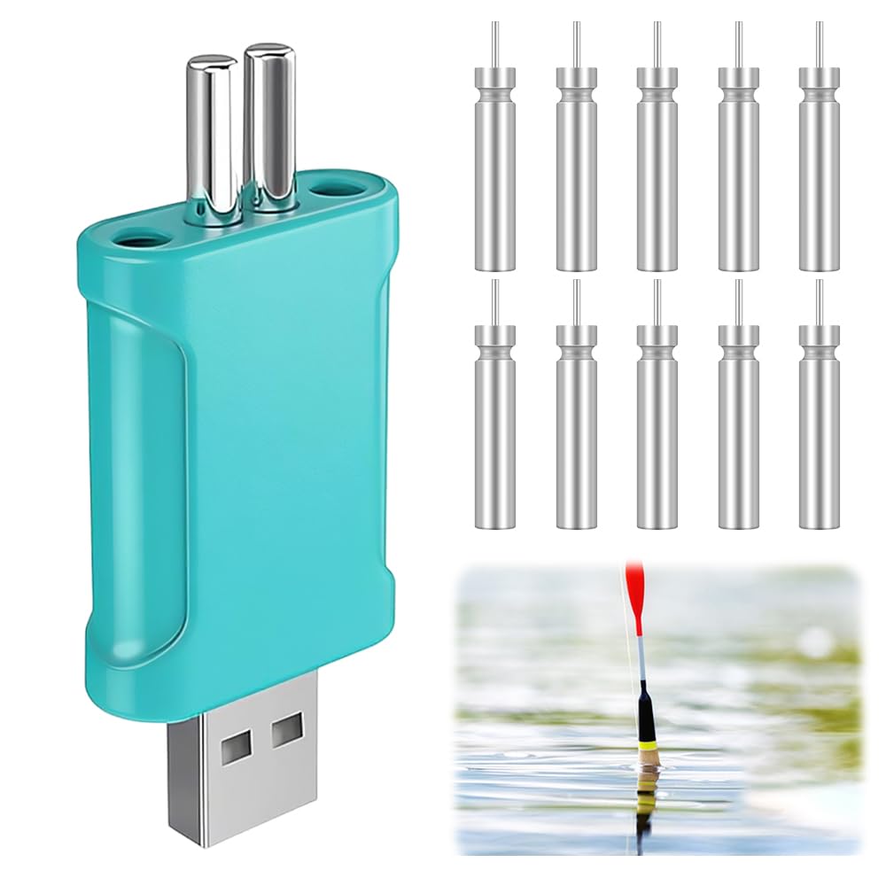 USB Wiederaufladbare CR425 Angelposen Akku mit Ladegerät, 10 Stück CR425 Led Posen Angeln Batterie, 3.7 V Aufladbar Akku für Angelposen, Angelposen Akku Led Posen Angeln für Seen und Flüsse