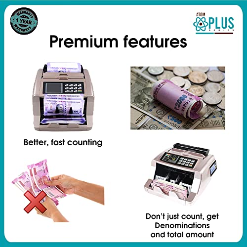 Image of Atom LT 1000 Value Counter Triple Display Mix Note Value Counting Machine Fully Automatic Business-Grade Currency Value Counter with UV, MG & IR Fake Note Detection and Larger LCD Display