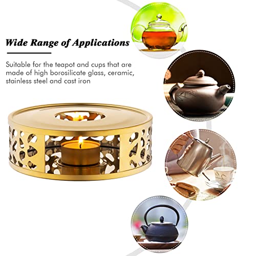 Image of Simtive Teapot Warmer, Brushed Stainless Steel Tea Warmer with Tealight Holder, Gold (Pack of 2)