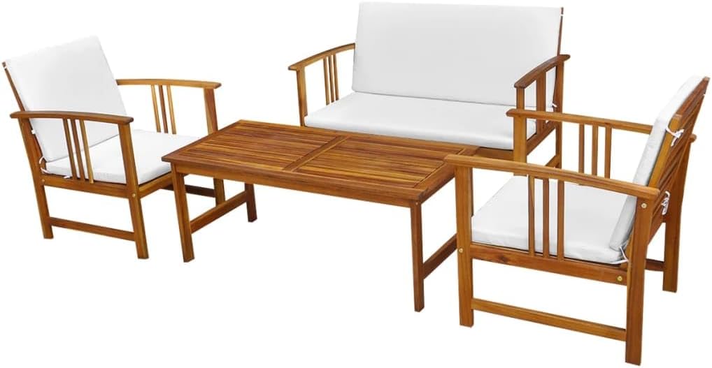 vidaXL Patio Furniture Set 4 Piece, Garden Sofa Set with Cushions, Outdoor Sectional Sofa Conversation Set with Coffee Table, Solid Wood Acacia