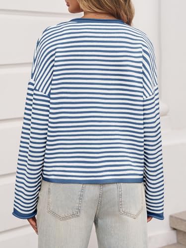 Image of Saodimallsu Womens Striped Cardigan Casual Long Sleeve Open Front Button Down Loose Knit Lightweight Fall Sweaters