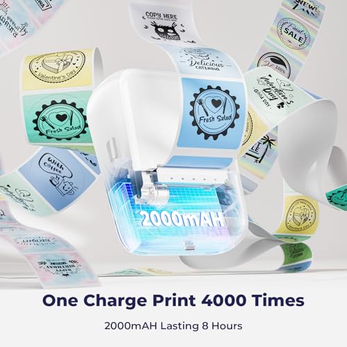 Image of MUNBYN 6-in-1 Label Printer & Sticker Printer, Bluetooth Thermal Printer for Phone & PC, 2-Color Printing with Auto-Center Alignment, Barcode, Custom Labels, Address & Logo Labels, 1 Roll Included