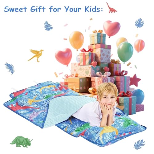 Image of Viviland Toddler Nap Mat with Pillow and Minky Blanket, Rolled Large Sleeping Mat for Boys, Kids Slumber Bag Nap Mat for Preschool, Daycare, Kindergarten, Travel Camping - Dinosar Adventure