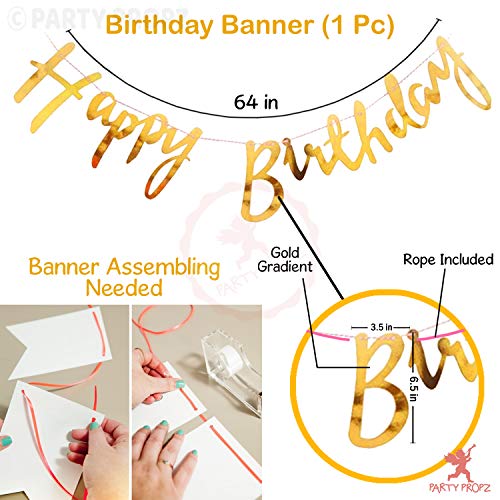 Image of Party Propz Happy Birthday Decoration Items Combo Kit- 17Pcs | Happy Birthday Banner Made of Metalic Golden Cardstock | Star Balloons for Decoration | Pink Foil Curtain for Decoration | Latex Balloons