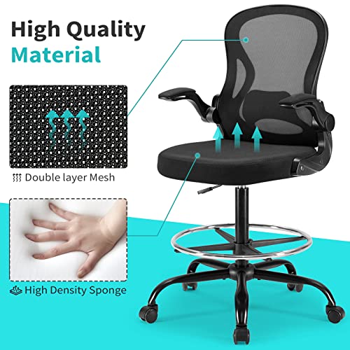 Leryay Tall Office Chair Drafting Chair Swivel Adjustable Height Mid-Back Standing Desk Chair With Footrest And Flip-Up Arms (Black) #TOP4
