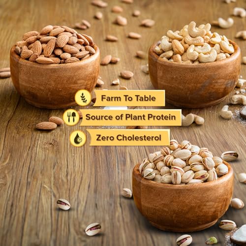 Image of Kravio Premium Roasted Salted Cashew, Almond & Pistachio Nuts (3 X 200g) | Zero Cholesterol Natural Whole Kaju, California Badam & Inshell Pista Nuts & Dry Fruits | Crunchy Delicious Healthy Snacks