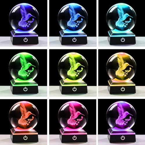 Image of 3D Crystal Ball Hummingbird Gifts for Women Unique Snow Globe Decor for Adults Glass Humming Birds Figurines Xmas Ornament with LED Base Lamp Collectibles Sculpture for Valentines