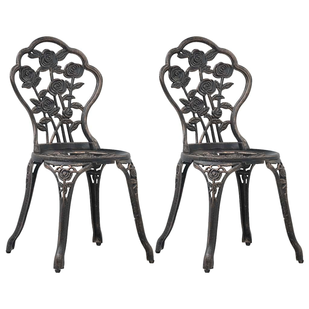 vidaXL Lot de 2 chaises de bistrot en fonte d'aluminium avec pieds en fonte – Résistant aux intempéries – Motif floral décoratif – Meubles de jardin, terrasse, balcon, véranda