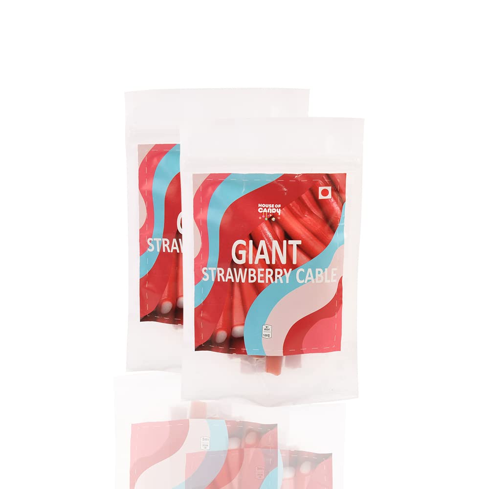 House Of Candy Giant Strawberry Cable- Black Current Flavor Jellies- Cream Filled, Soft Candies - 100gm (Pack of 2)