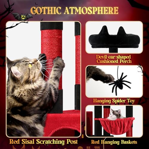 Image of Globlazer Gothic Giant Cat Tree for Indoor Large Cat, 83in, F83, Blood-Goth | XXL Cat Tower with 9 Scratching Posts for 20lb+ Heavy Duty Large Adult Cats