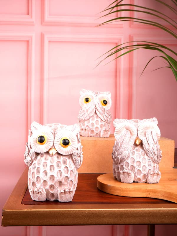 Image of THE WHITE INK DECOR Premium owl Figurine Set of Three