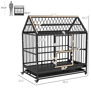 Pawhut 48 heavy duty dog crate strong steel large dog crate with 4 lockable wheels double doors openable top and removable tray for extra large and large dogs black   cucciolini doodles