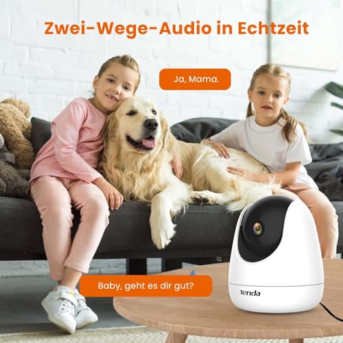 Tenda Überwachungskamera Innen CP3 V2.2, 360 Grad WLAN IP Kamera, 2-Wege-Audio, 1080P, Nachtsicht, Ton & Licht Alarm, Bewegungsverfolgung, Haustierkamera für Hund/Katze, Baby Kamera, Alexa-kompatibel – Produktbild 2