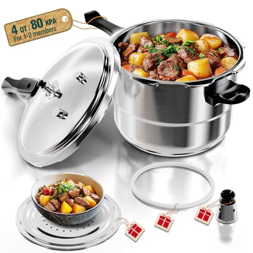 WantJoin Pressure Cooker Stainless Steel 4 Qt, Commercial Stove Top Pressure Cooker Pot Used for Pressure Foodie or Steaming, Compatible with Gas & Induction Cooker