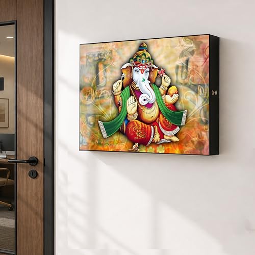 Image of Electric MCB Box Cover Frame With Hydraulic Decorative Shri Ganesha Ji Painting Electrical Panel box Cover, Switch Box Frame Will Fit Max 15x20 inch Switch Board, Outer Box Size 17X23 Inch