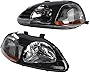Headlight Assembly Compatible with 1996 1997 1998 Honda Civic Black Housing Clear Lens mber Reflector Replacement Pair Passenger and Driver Side