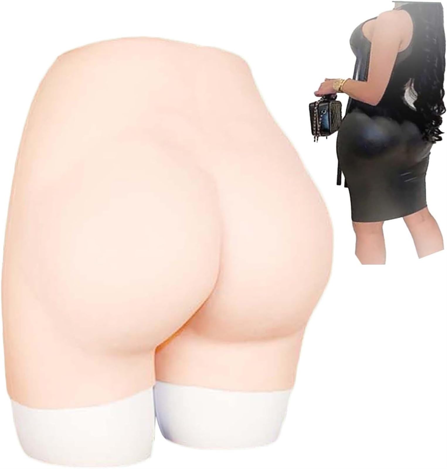 HSTBLEOO Realistic Huge Butt Briefs Silicone Hip Enhancer Shapewear Lift Buttock Underwear For Transgender Women Fake HIPS(White)