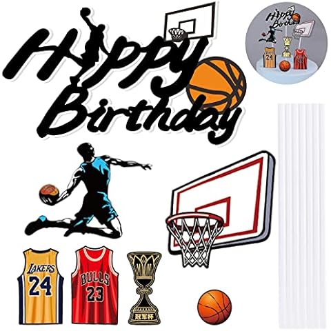GmeDhc Happy Birthday Cake Topper, 1 Set Basketball Theme Personalised Cake Topper, Birthday Cake Decorations, Creativity Cake Toppers for Boys Cover