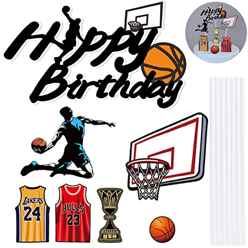 GmeDhc Gâteau Topper, Deco Gateau Anniversaire, 7PCS Thème de Basket-Ball Joyeux Anniversaire Decoration Gateau, Deco Gateau Anniversaire Garcon, Cake Topper Joyeux Anniversaire pour Enfant Adulte