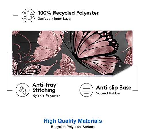 Image of IMAYONDIA Gaming Mouse Pad for Women, Large Non-Slip Rubber Base Mousepad with Stitched Edges, Keyboard Mouse Mat Desk Pad for Work, Game, Office, 31.5x11.8 Inch - Rose Gold Glitter Foil Butterfly