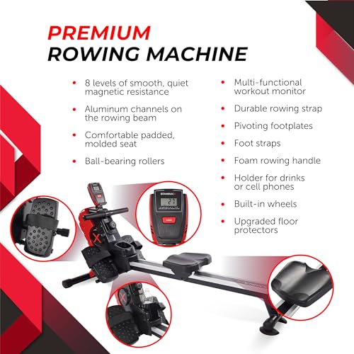 Image of Stamina Magnetic Rower - Rower Machine with Smart Workout App - Rowing Machine with Magnetic Resistance for Home Gym Fitness - Up to 250 lbs Weight Capacity