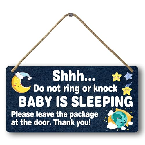 Image of Baby Sleeping Signs For Front Door Please Do Not Knock Or Ring Doorbell Sign No Soliciting Wood Dog Sign Do Not Knock Large For Porch Don'T Touch My Baby Signs Don'T Disturb Doorbell Cover 12x6 In