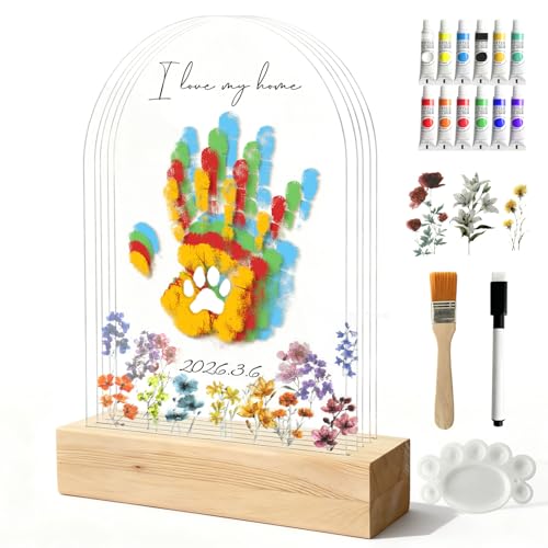 Fayavoo Handabdruck Set Familie mit 5 Acrylplatten Baby Handabdruck und Fußabdruck Set DIY Personalisiertes Andenken-Geschenk für Mama Papa Baby & die ganze Familie