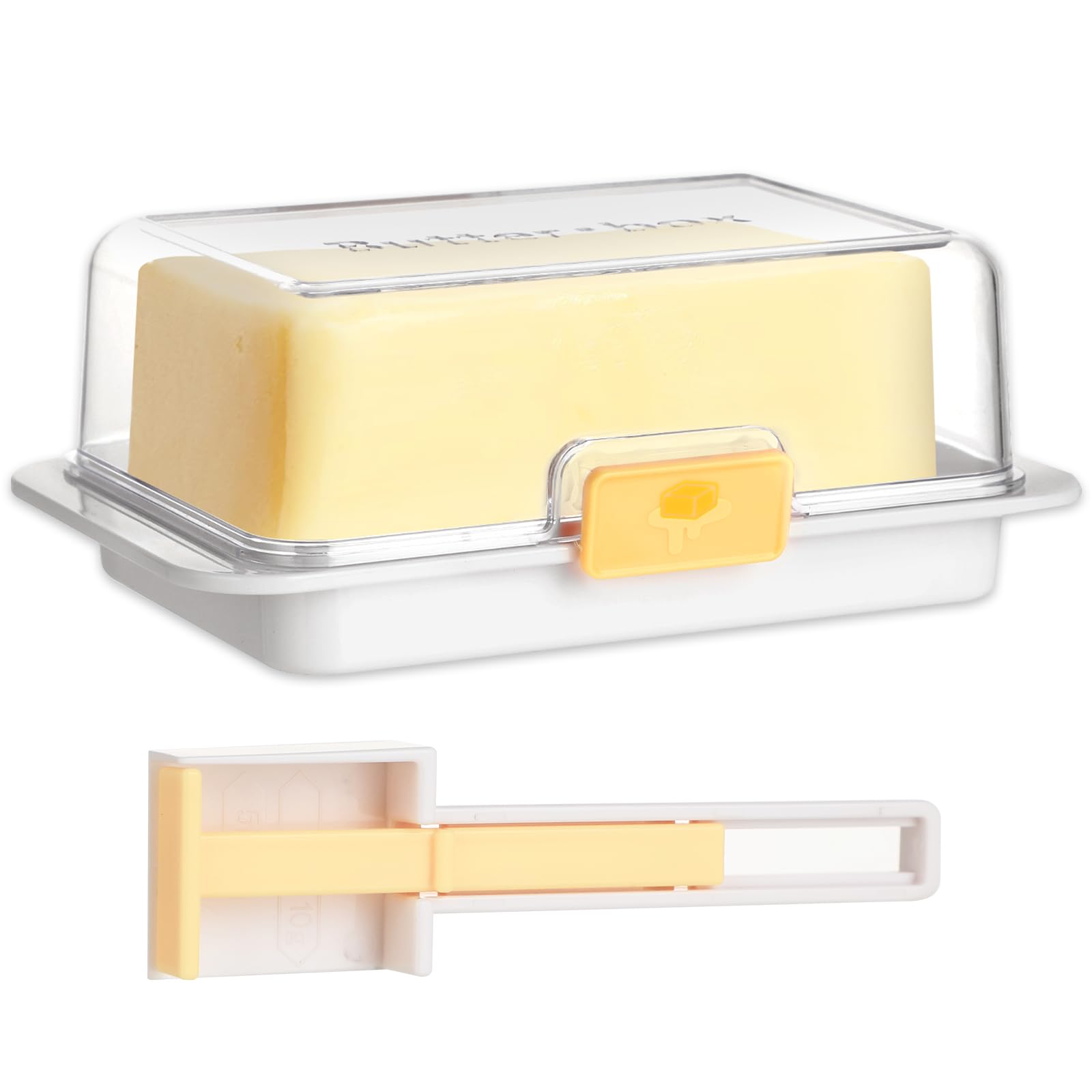Porta Burro da Frigorifero - Contenitore per Burro in ABS+AS - Con Cucchiaio - Portaburro da Frigo Ecologico, Resistente al Calore, Design Rettangolare, Con Chiusura a Scatto (Bianco)