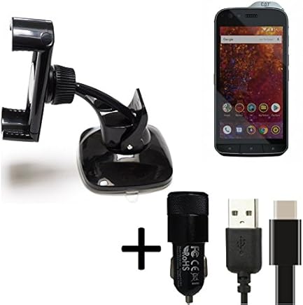 K-S-Trade? Top Set Compatible con Caterpillar Cat S61 Montaje Compacto Parabrisas Tablero de Instrumentos + Cargador de Coche sostenedor Soporte Tablero de Instrumentos Negro Compatible con