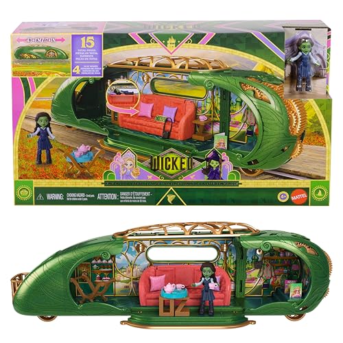 Il playset include una mini bambola Elphaba da circa 7 cm con un nuovo look Shiz e una testa che si muove per un divertimento extra!