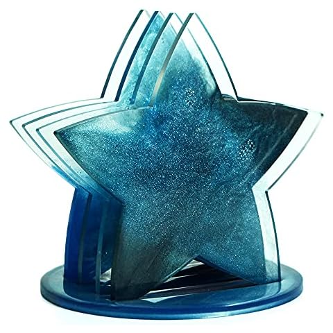 Silicone Coasters Moulds for Resin Casting Set of 5, eusbon Star Resin Coasters Mould with Holder for DIY Craft Cover